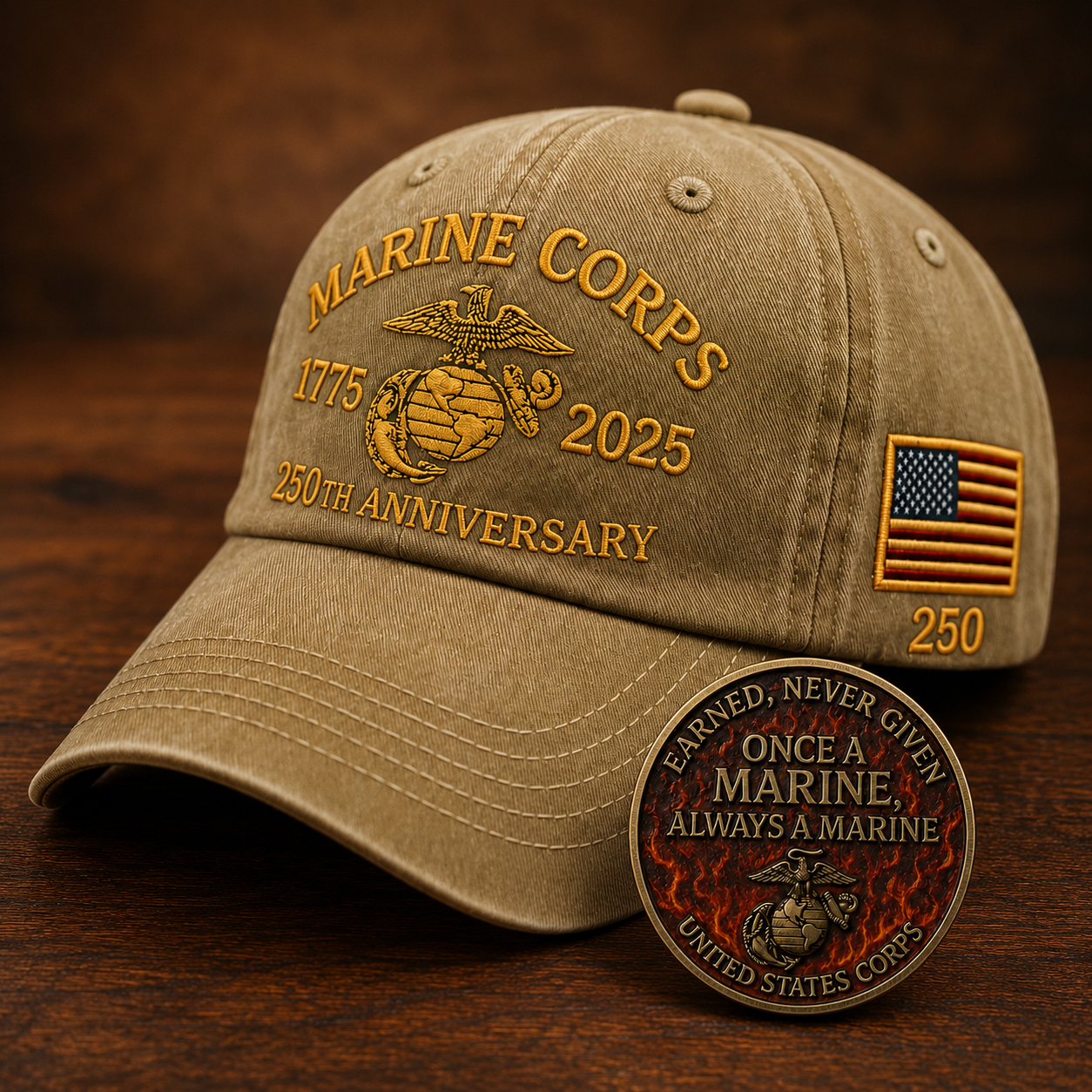 ⚡ Limited Production -Stock Moves Quickly ⚡250th USMC Retro Embroidered Cover🎁 Free Honor Coin With Every Cap Purchase