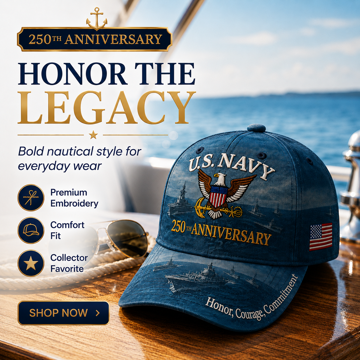 🔥Limited time 70% OFF -✨U.S. Military 250th Anniversary Embroidered Cap (Marine Corps & Navy Edition)
