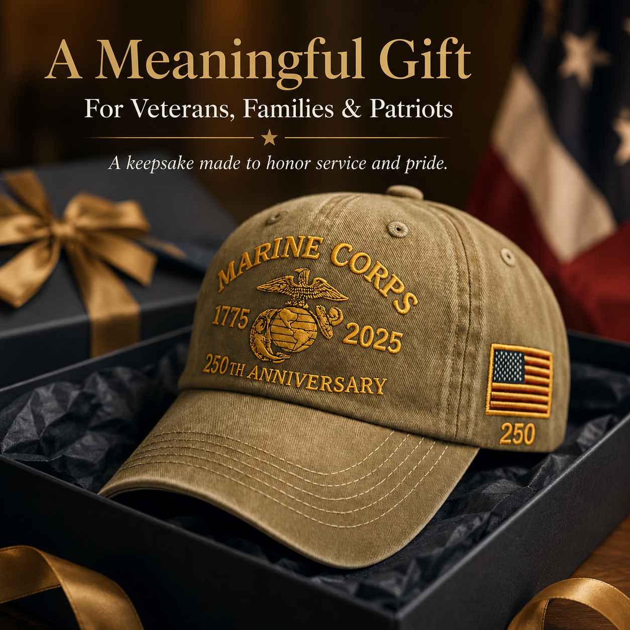 ⚡ Limited Production -Stock Moves Quickly ⚡250th USMC Retro Embroidered Cover🎁 Free Honor Coin With Every Cap Purchase