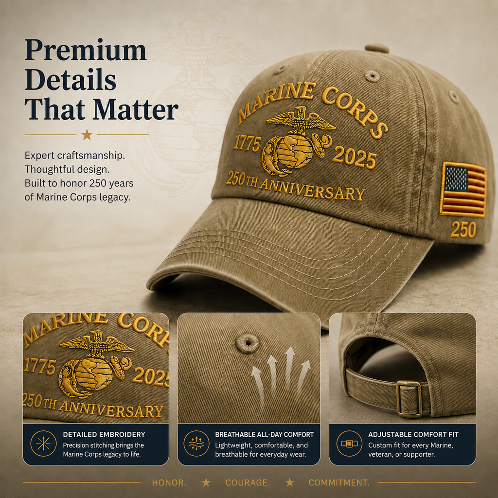 ⚡ Limited Production -Stock Moves Quickly ⚡250th USMC Retro Embroidered Cover🎁 Free Honor Coin With Every Cap Purchase