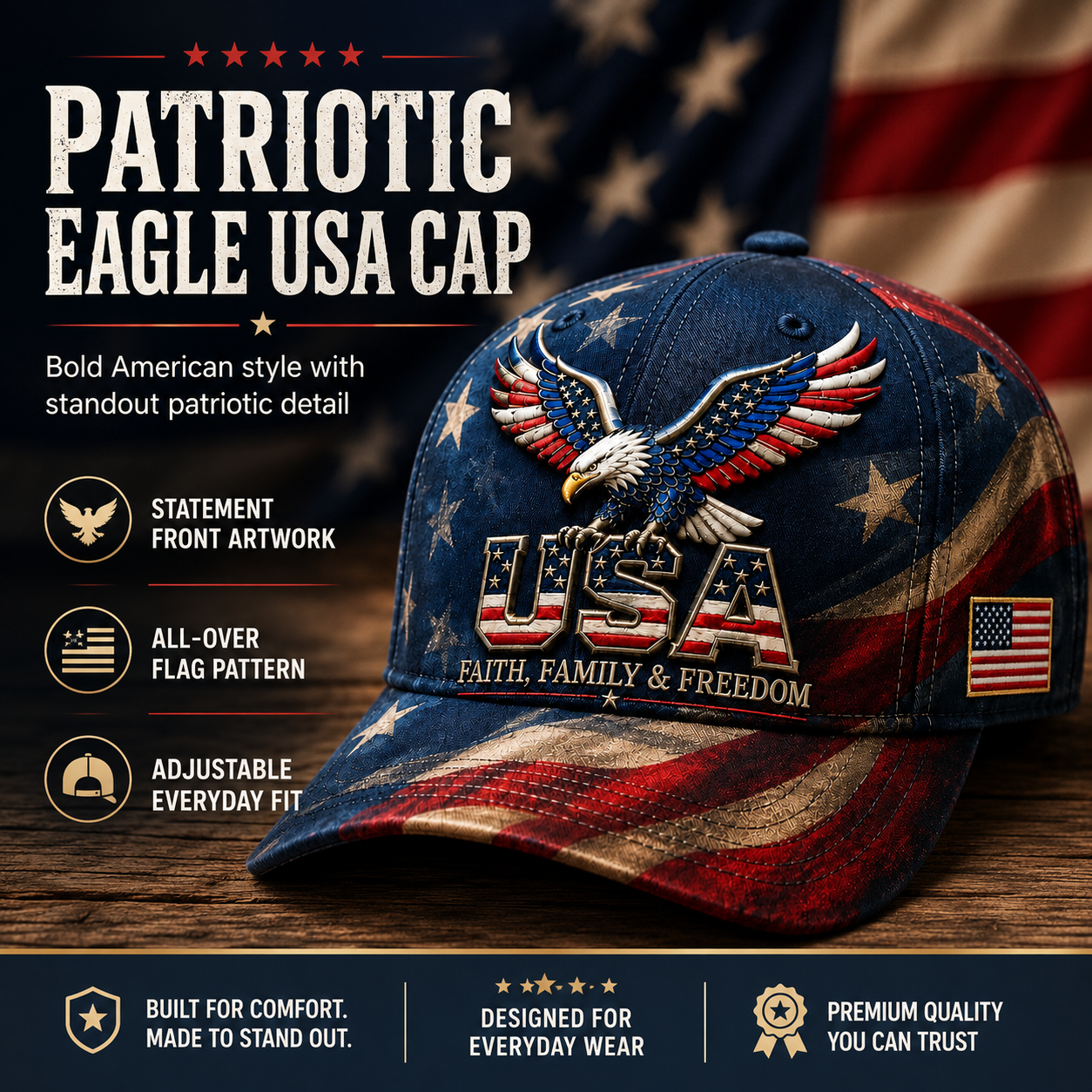 🔥Limited time 70% OFF -🦅USA Faith, Family & Freedom Cap(Breathable & Lightweight Comfort & Unisex Fit)