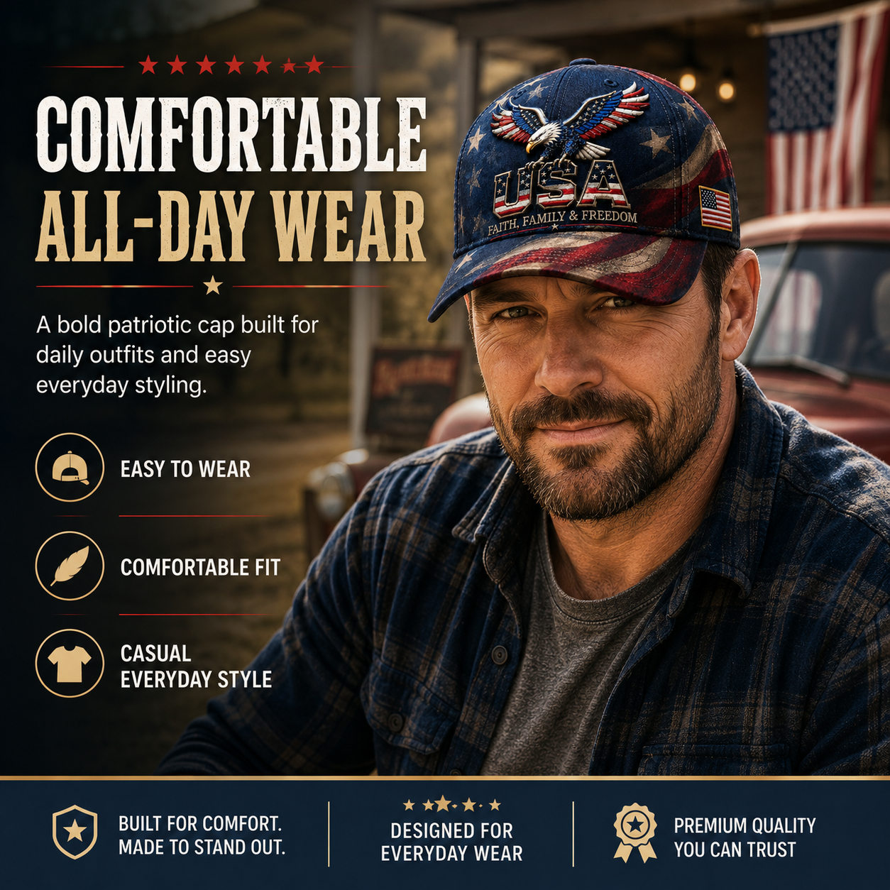 🔥Limited time 70% OFF -🦅USA Faith, Family & Freedom Cap(Breathable & Lightweight Comfort & Unisex Fit)