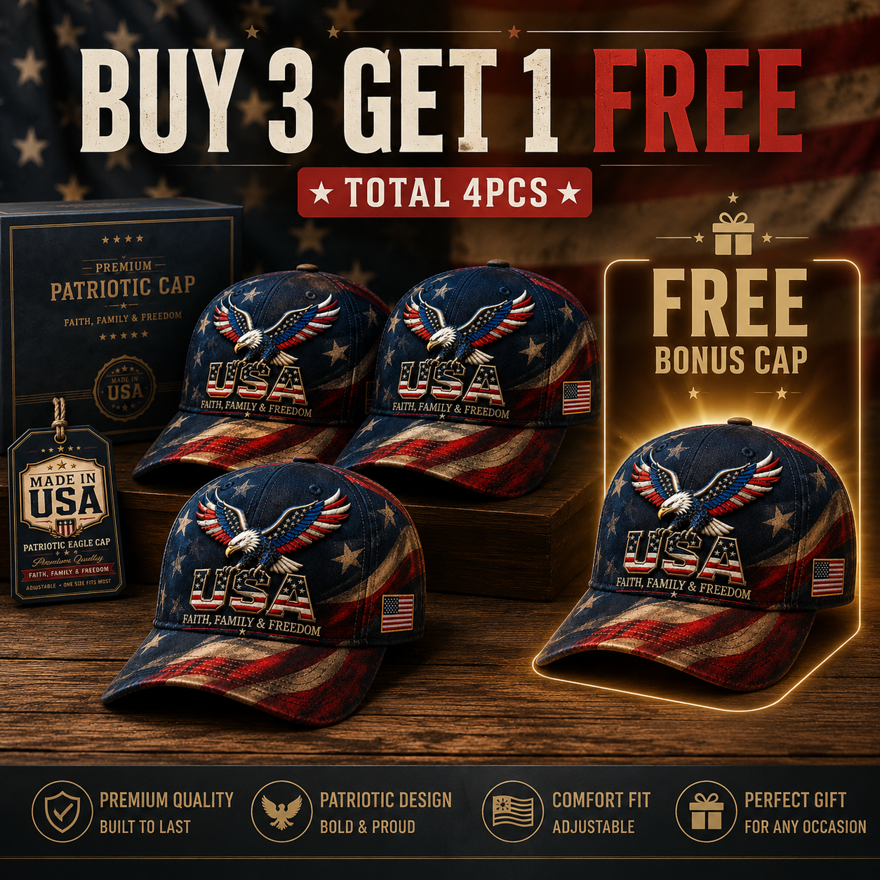🔥Limited time 70% OFF -🦅USA Faith, Family & Freedom Cap(Breathable & Lightweight Comfort & Unisex Fit)